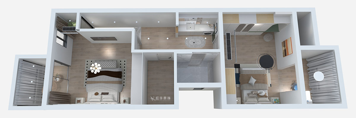 熊皓宇|城開湯山公館16甲103室-160㎡-現代風格|復式|4室2廳1廚2衛2陽臺|老房裝修|定制家|全包|00_04二層鳥瞰圖