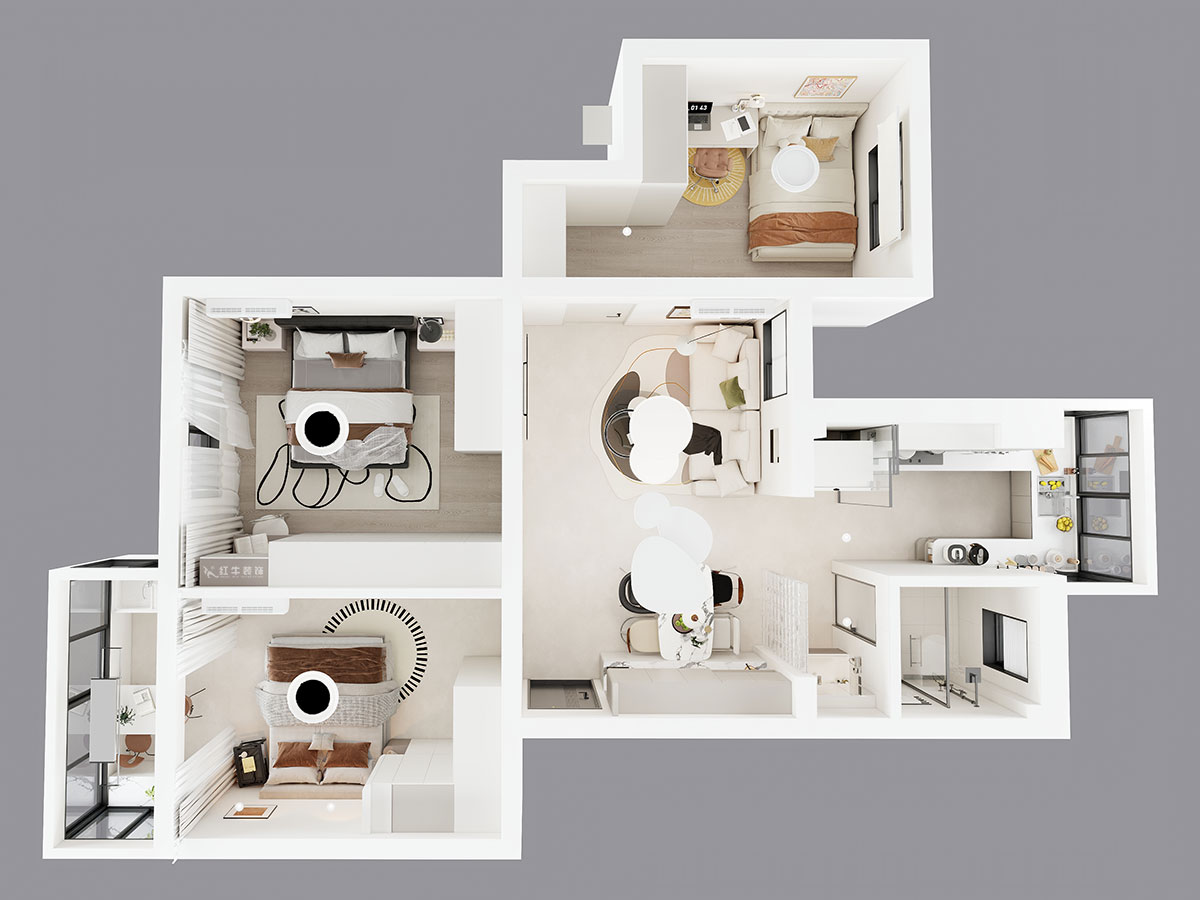 朱明琪|明月新寓花園12-102-85㎡-現代簡約風格|3室1廳1衛|老房改造|定制家|全包11萬|00_04鳥瞰圖