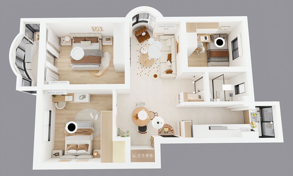 仇美蓉|裕華新村2-3-406-86㎡-簡約風格|3室2廳1衛|老房裝修|定制家|全包10萬|00_04鳥瞰圖